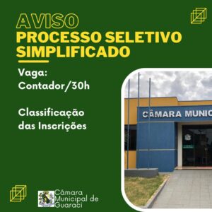 Classificação do PSS da Câmara Municipal de Guaraci para CONTADOR